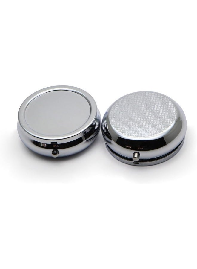 glasstore Pill Box Round Metal Pill Case Portable Mini Silver Medicine Drug Holder Container Organizer with 3 compartments for Travel Outdoor Use Pack of 2 - Image 1